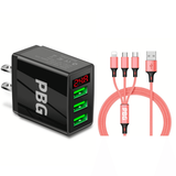 3 port LED Display Wall Charger  and 3 in 1 Cable Bundle Pink